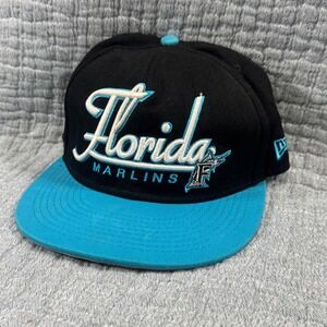 Florida Marlins SnapBack Hat Pre Miami‎ Marlins Signature Script Logo Black Blue